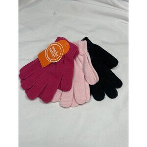 wonder nations girls 3 pack knitted gloves pink black one size
